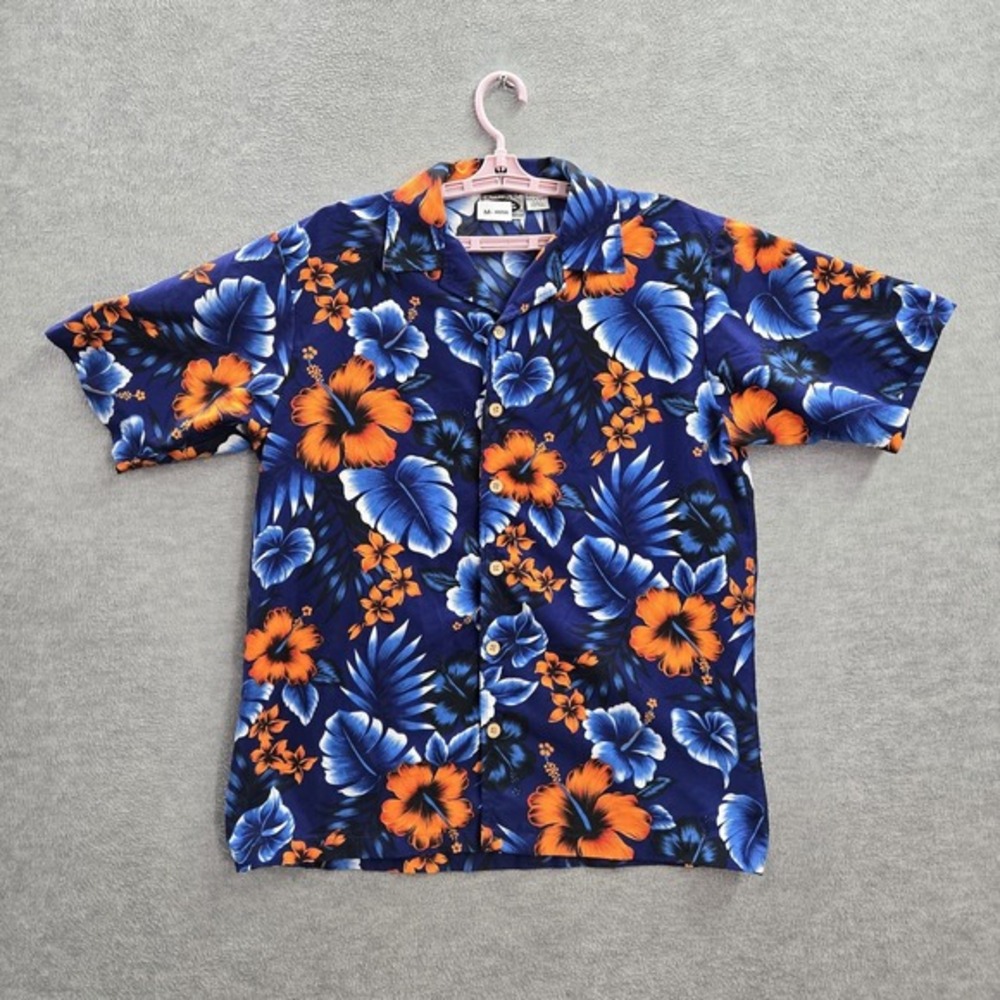 Street Culture Men Button Up Shirt‎ S Blue Floral Hawaiian Short Sleeve Collar